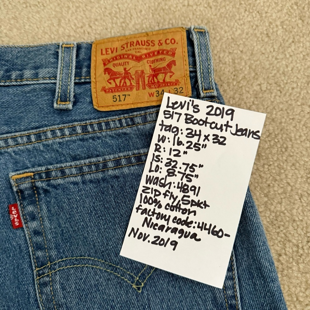 Levi’s 2019 Modern 517 Bootcut Jeans 34 X 32 Nicaragua - Picture 9 of 9